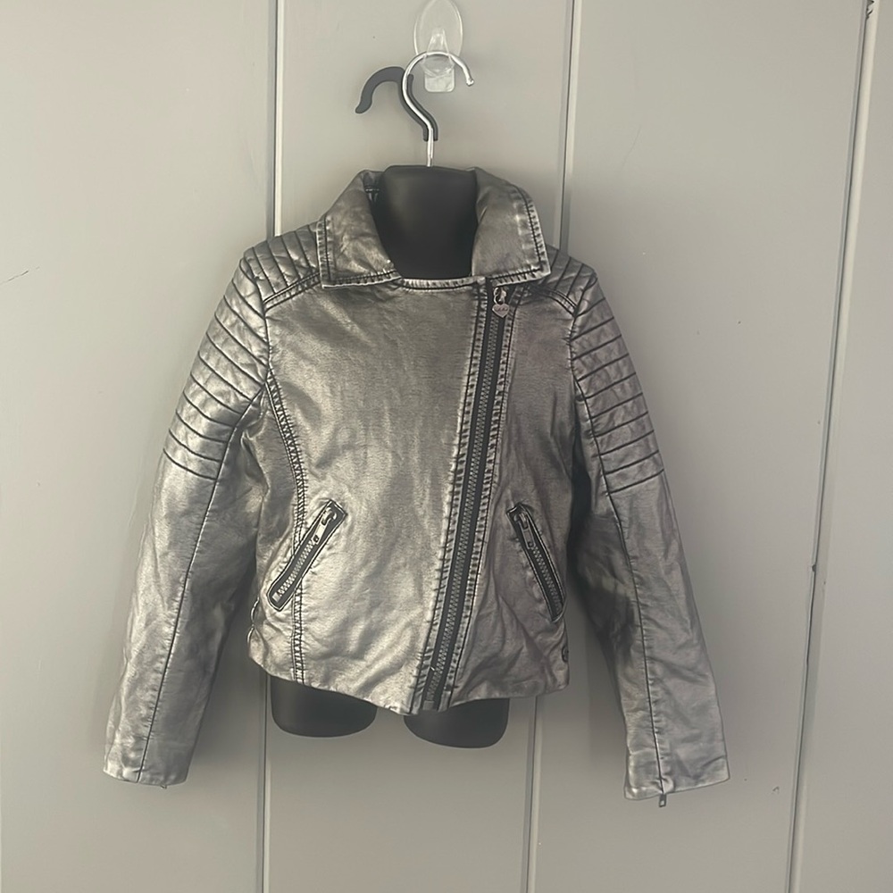 IKKS Motorcycle Jacket Gray Faux Leather Gray Zippers Hipster Streetwear Urban